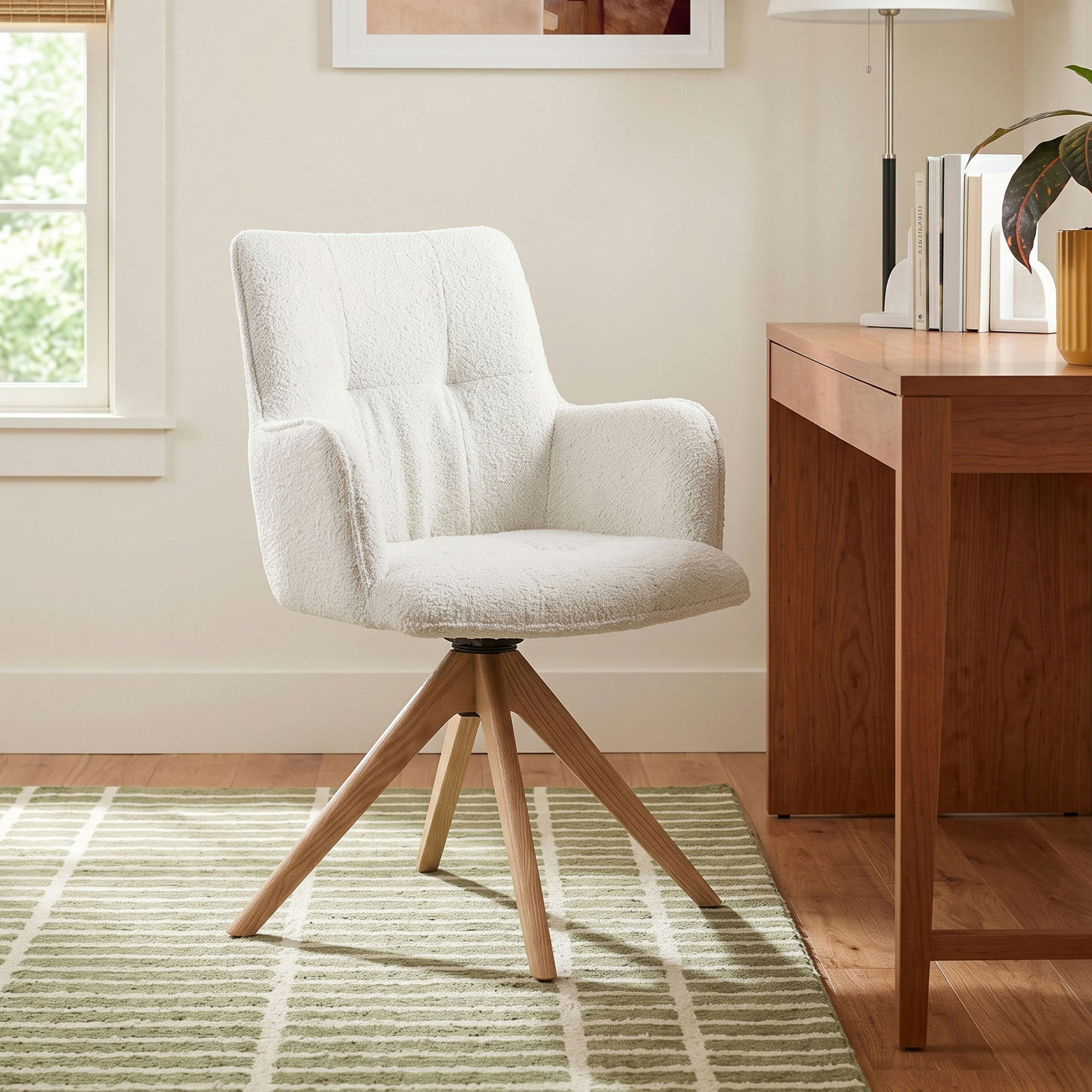 Jadel Office Chair, White Boucle