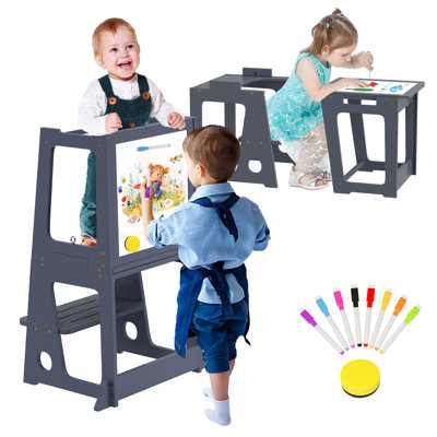 Aiyona 2 - Step Tower, Toddler Kitchen Tower Step Stool with Whiteboard and Safety Rail