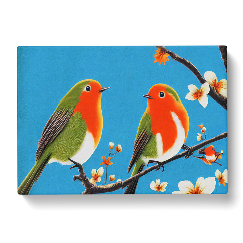Two Robin Birds - Wrapped Canvas, 35cm H x 50cm W x 3cm D