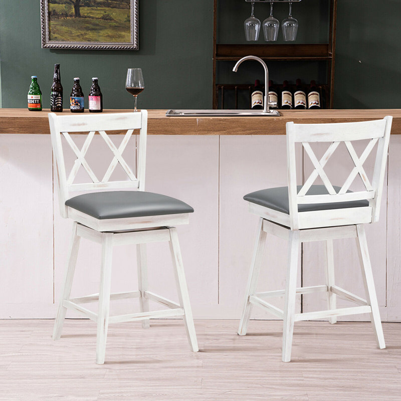 Tabouret de bar et de comptoir Embrey, Blanc / noir, 2, Hauteur de comptoir (hauteur du siège de 25 po)