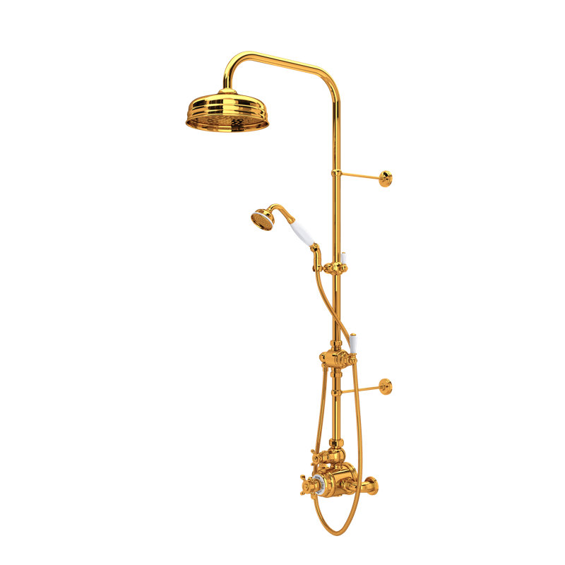 Edwardian™ 3/4" Thermostatic Shower System, English Gold, Cross Handle