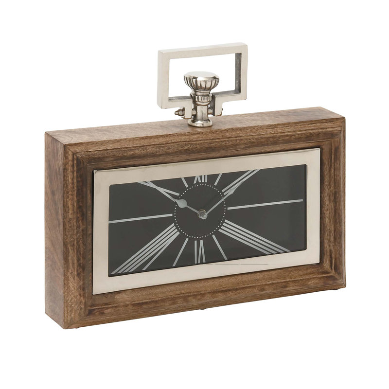 Farmhouse / Country Roman Numeral Stainless Steel Tabletop Clock in Brown/Beige/Black