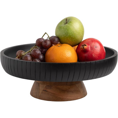 12 Inch Handmade Wooden Pedestal Fruit Bowl, Large Decorative Centerpiece Bowl for Kitchen & Dining