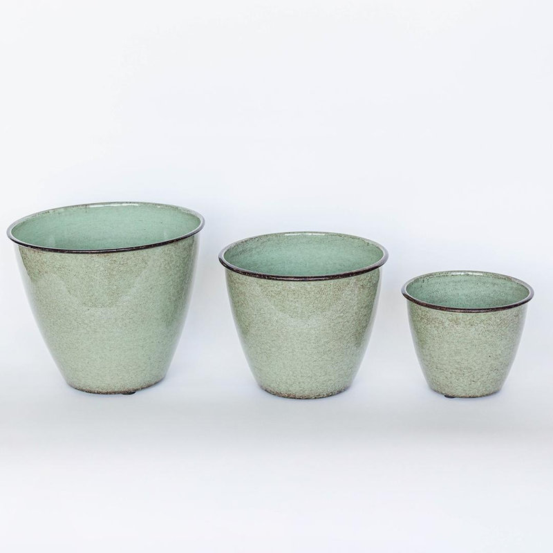 Ensemble de 3 pots à fleurs fuselés vert Pistaschio, H 8,75 po x l 10,25 po x P 10,25 po, Vert