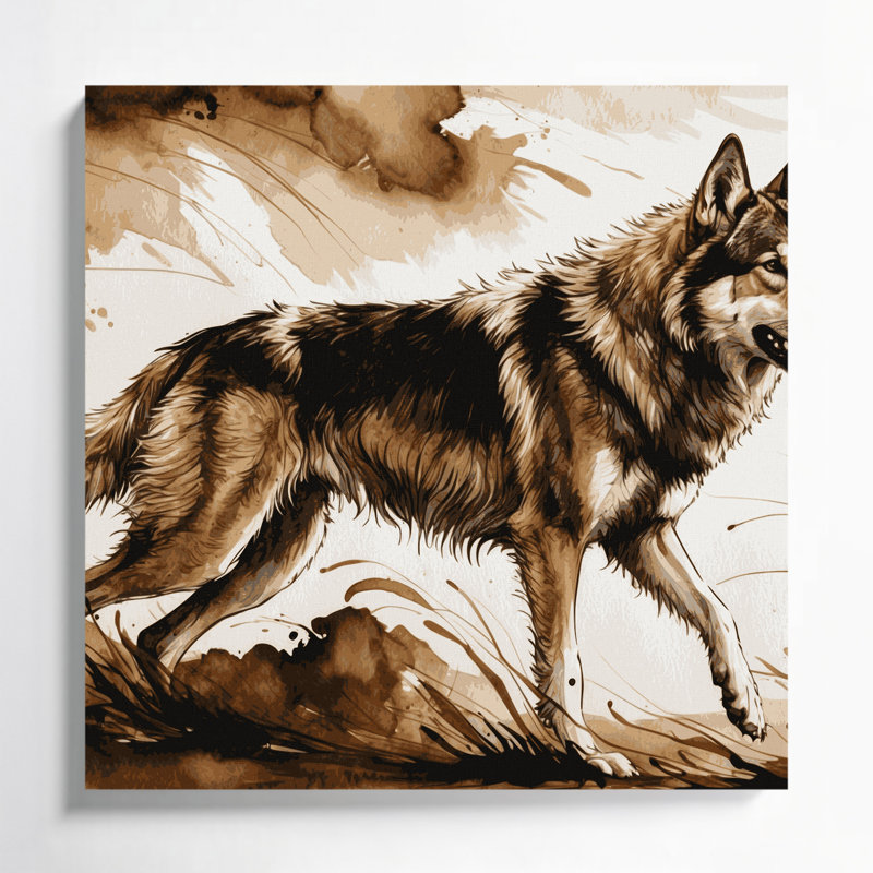 Chiens, loup tchéco-slovaque beige, art mural sur toile, H 12 po x l 12 po