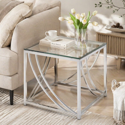 Brianne Chrome Square Glass Top End Table