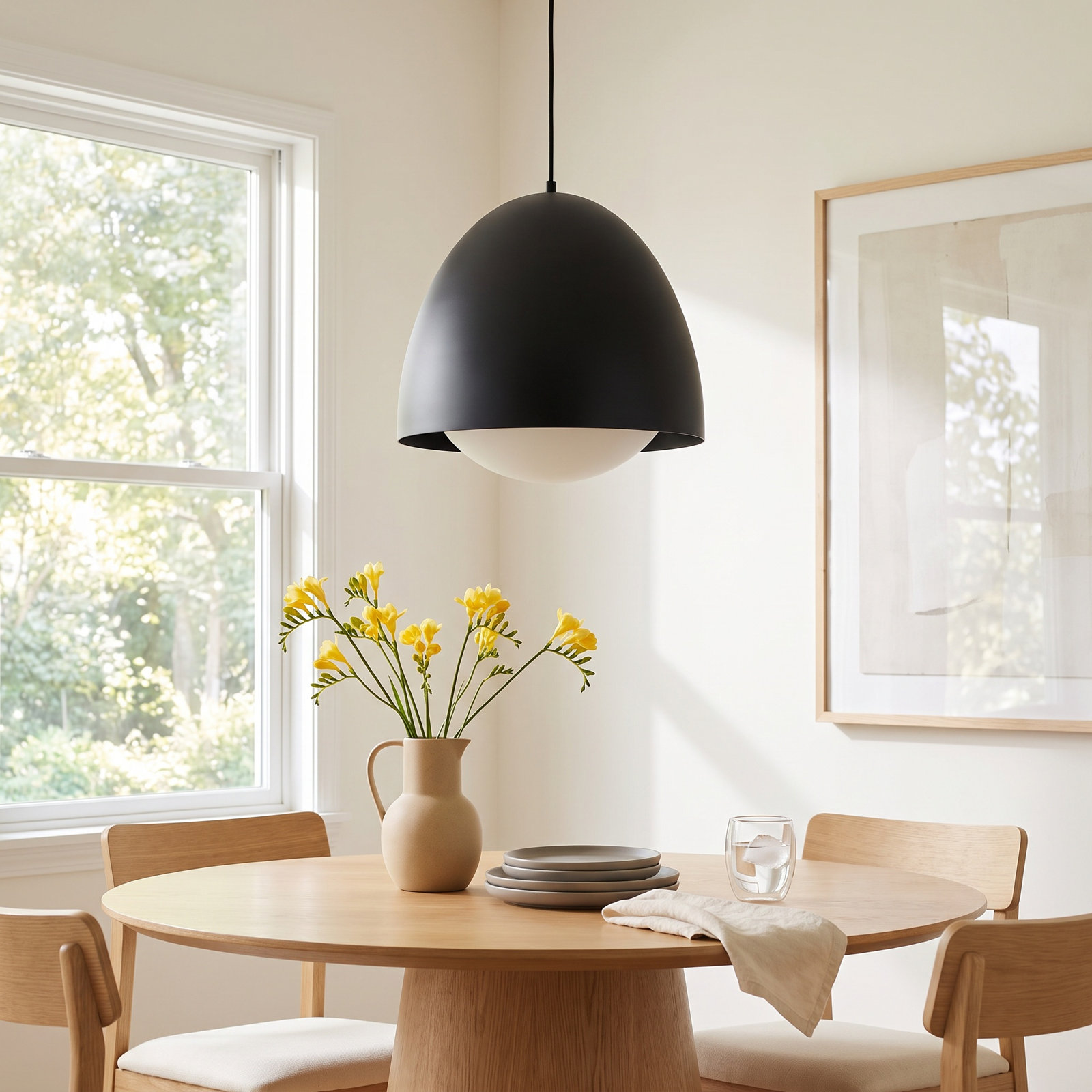 Torten Single Light Glass Steel Pendant, Matte Black, 92.13" H x 16" W x 16" D