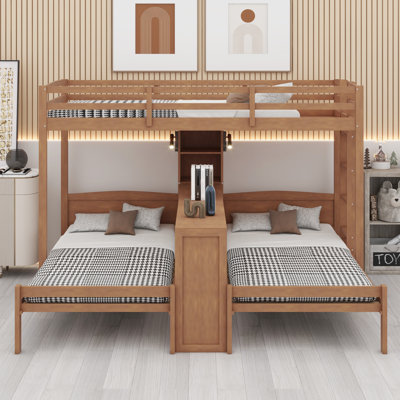 Space-Saving Bunk Bed with Integrated Study Desk, Storage Shelves and Reading Lamp for Bedroom