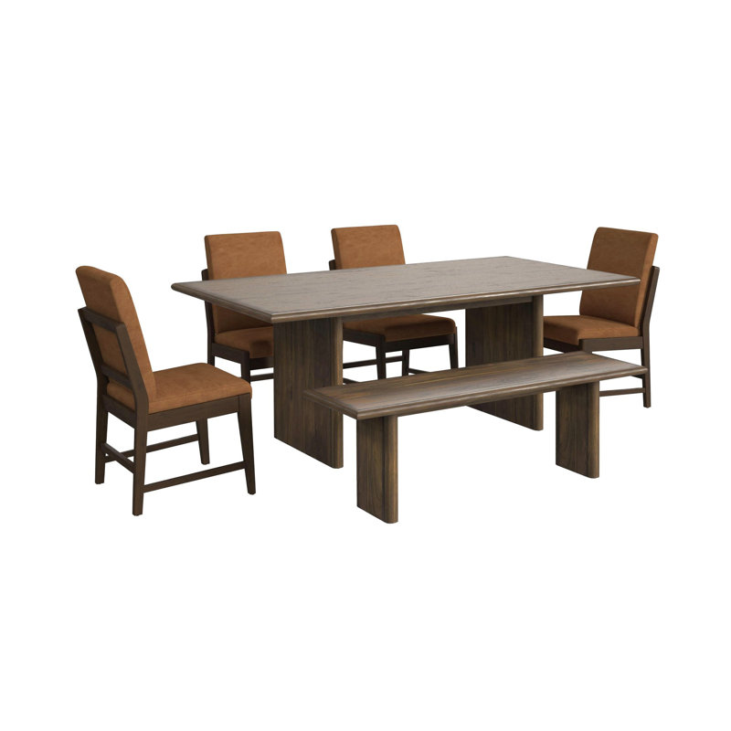 Ensemble de salle à manger Rialto 6 pièces, hauteur standard, couleur marron : table, quatre chaises en polyuréthane et banc.