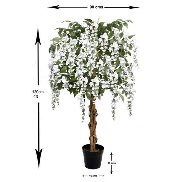 GreenBrokers Artificial Lilac Wisteria Tree 150cm/5ft, 145cm H x 19cm W x 19cm D, White