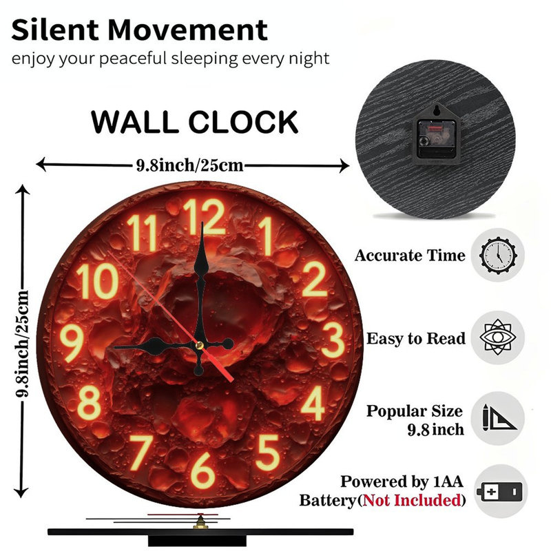Chiffres lumineux sur fond d'horloge rouge en fusion