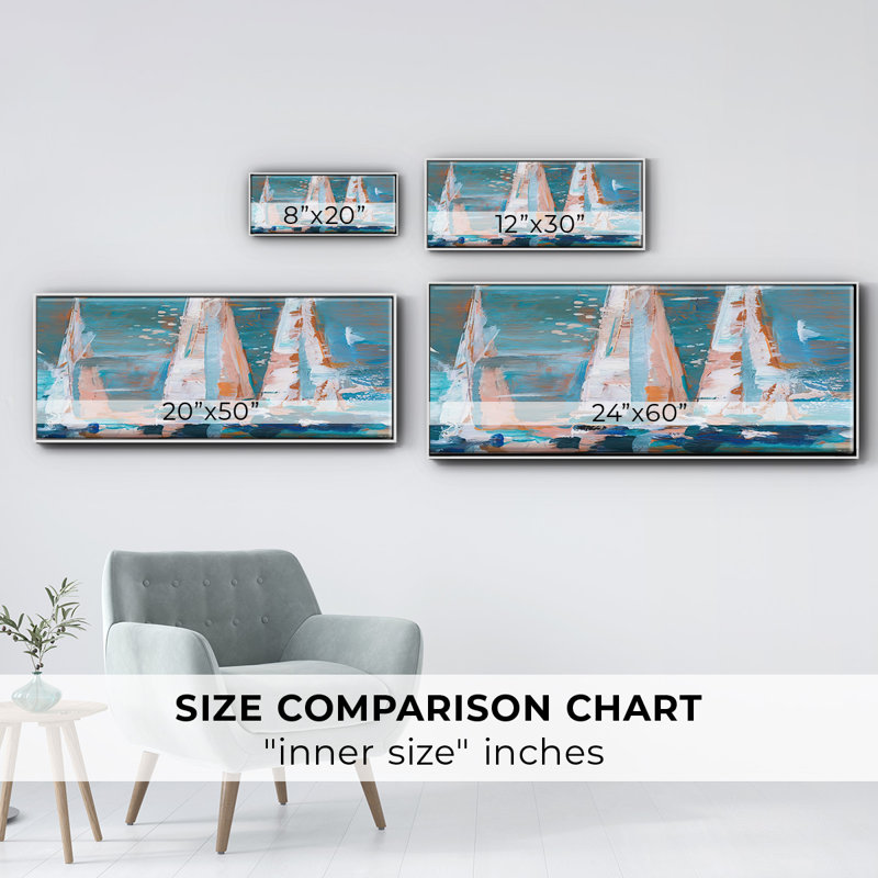 Toile encadrée Pop Regatta II - prête à être accrochée, H 12 po x l 30 po x P 1,5 po, Toile encadrée flottée blanche