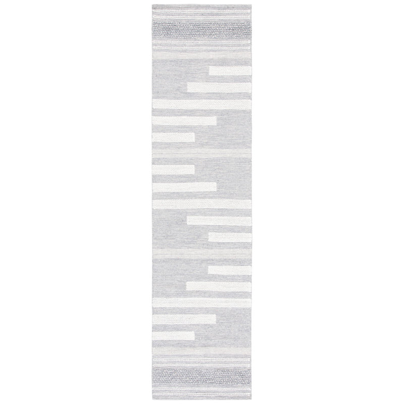 Tapis rayé ivoire / gris en coton / laine Buth, Tapis de couloir 2 pi 3 po x 9 pi