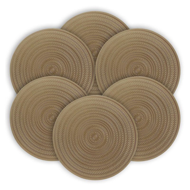 Ensemble de 6 napperons ronds en PVC résistant à la chaleur, idéal pour les repas et les décorations de Noël, Doré