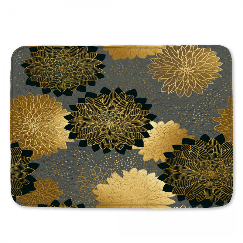 Floral Bath Mat Decor Bathroom Decor Art Deco, Single - 17" L x 24" W, Gold Floral