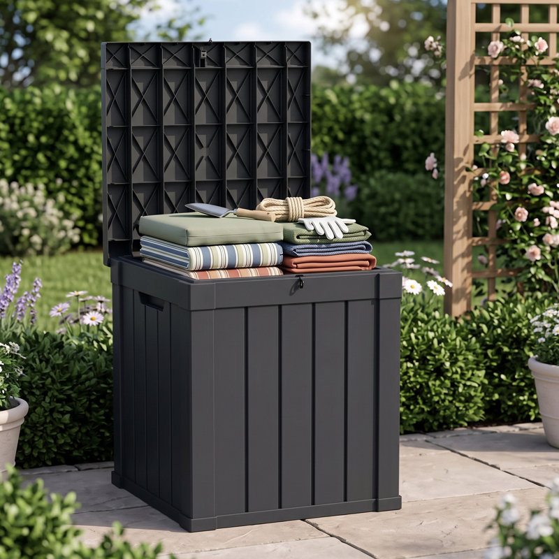 Water Resistant Resin Lockable Deck Box, Black