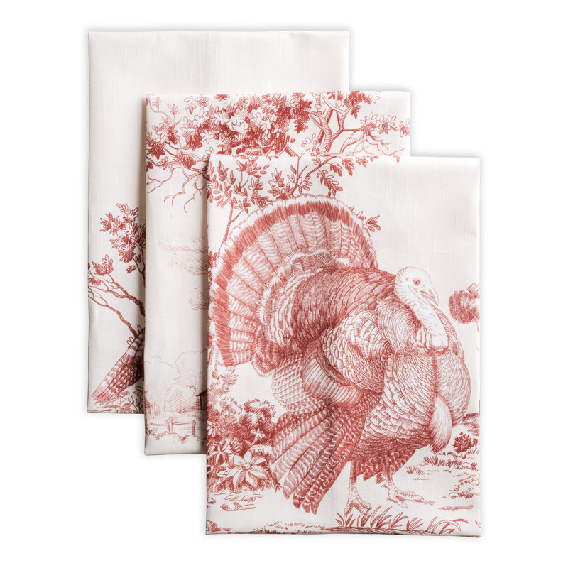 Maison d'Hermine Holy Jouy - Red 100% Cotton Kitchen Towel Set 3 - 20" x 27.5", Red