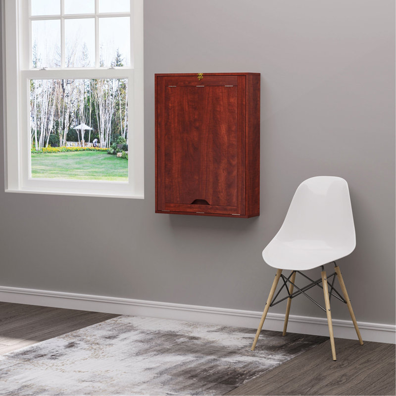 Bureau mural, bureau convertible escamotable, bureau flottant multi-fonctions pour table d'ordinateur avec tablettes pour bureau personnel, acajou