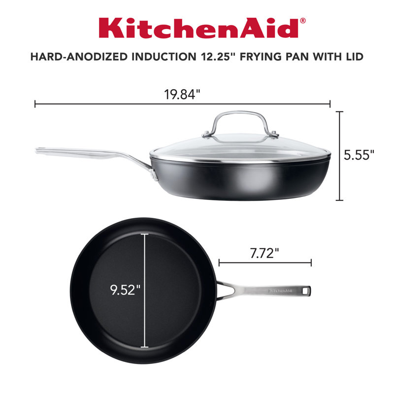 Poêle à frire antiadhésive à induction anodisée avec couvercle KitchenAid, L 12,25 po