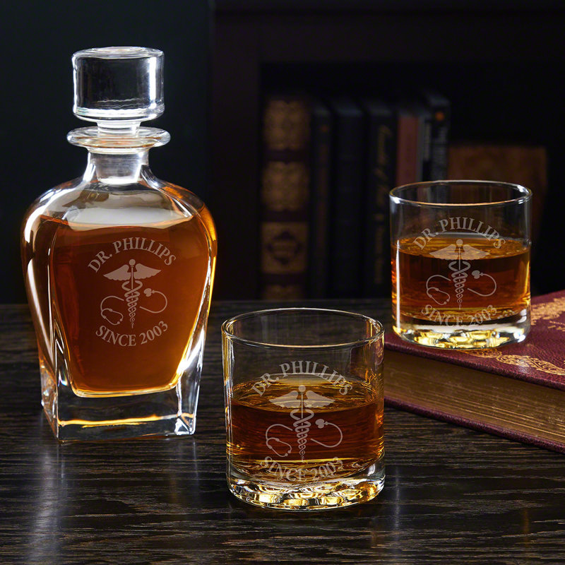 Ensemble de 3 pièces décanteur à whiskey Caduceus, Oui