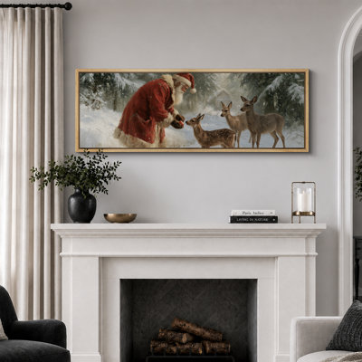 Père Noël et renne, art de Noël, photos de salon, impression sur toile encadrée, 3 pièces, 16 po x 24 po x 3 pièces, 24 po x 36 po x 3 pièces