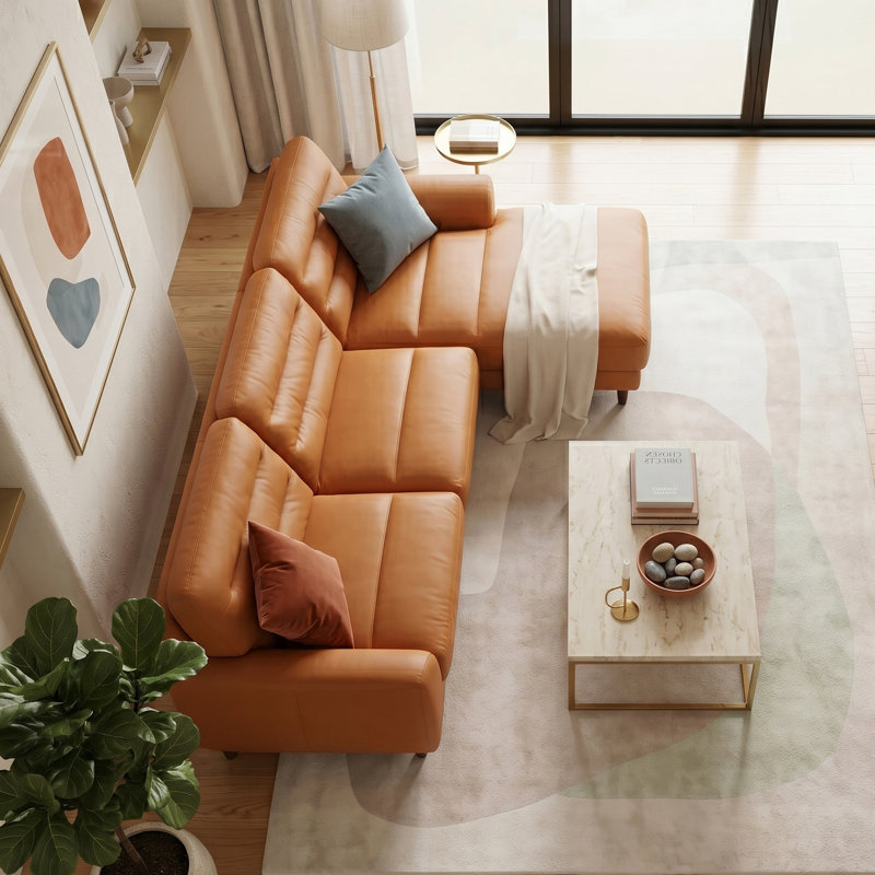Canapé modulaire en cuir véritable Isbell, Cuir véritable brun clair / rembourrage en mousse