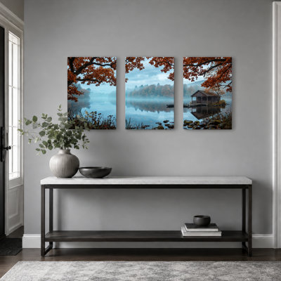 Ensemble de 3 tableaux sur toile représentant un lac d'automne, pour la décoration du salon, de la chambre et de la maison.