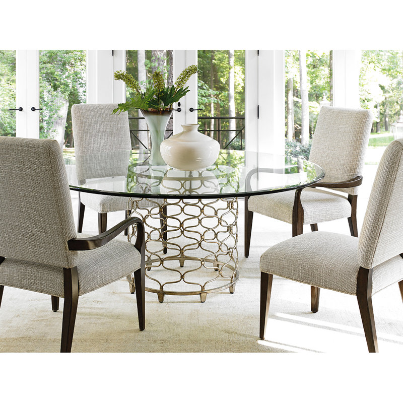 Elegant 60" Silver Glass Round Dining Table with Metal Base