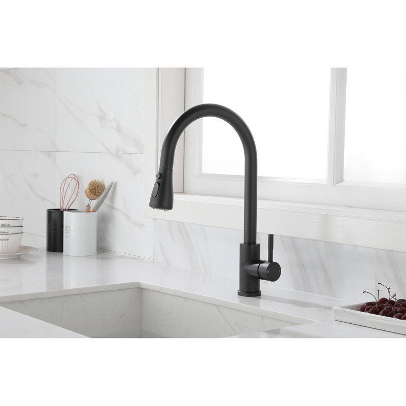 Elegant Kitchen Sink Faucet With Pull-Out , Matte Black Stainless Steel, Creates A Sophisticated Atmosphere Steel Spray, Simple And Contemporary Design For Kitchens