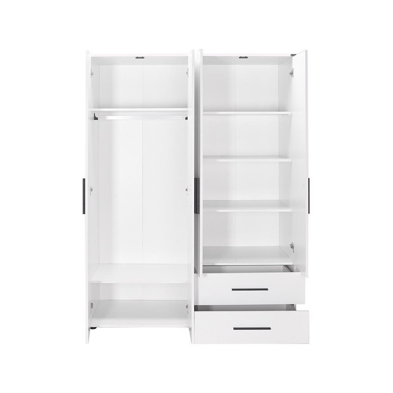 Matt White 4 Door 2 Drawer Combi Wardrobe With Shelves