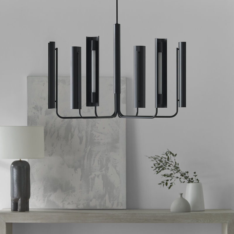 6 Light Metal Dimmable LED Chandelier, Midnight Black