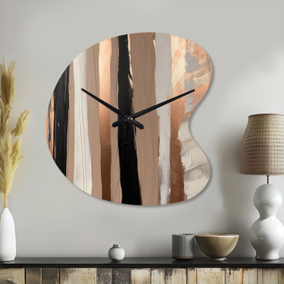 Brown And Black Beyond Boundaries IV - Abstract Asymmetrical Metal Clock, Brown Unique Shape Metal Clock Print