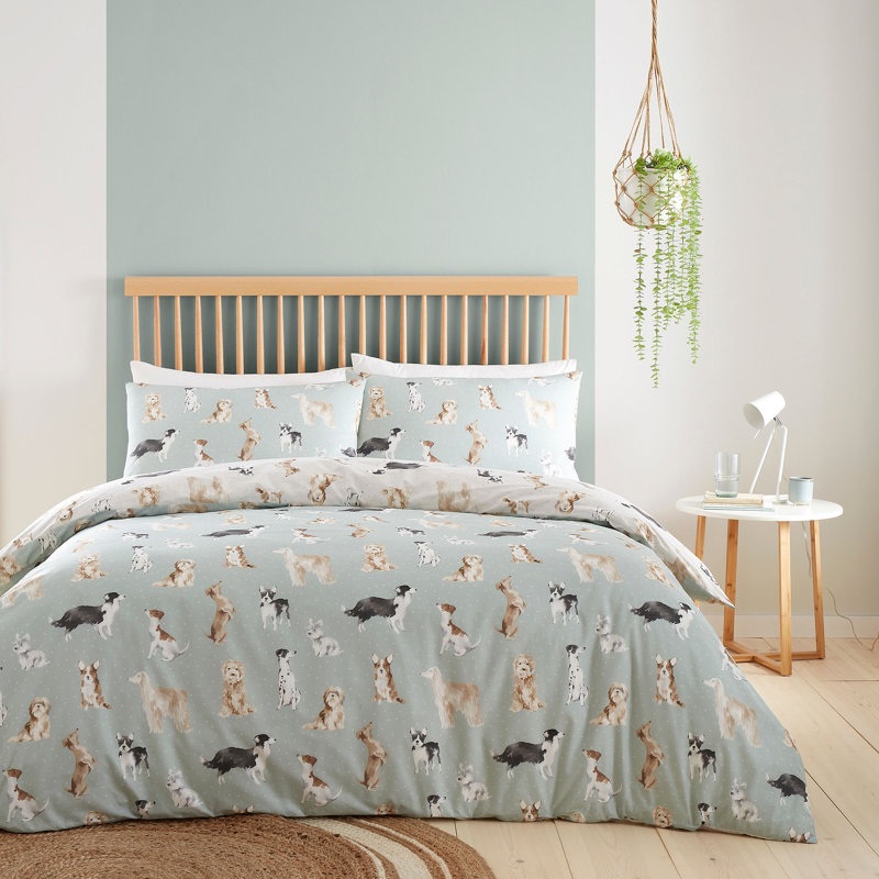Cute Dogs Cotton Blend Animal Print Duvet Cover Set with Pillowcases Included, Double Duvet Cover + 2 Standard Pillowcases