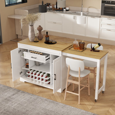 Buffet extensible de 43,3 à 87,4 pouces avec porte-bouteilles et porte-verres à pied Flux