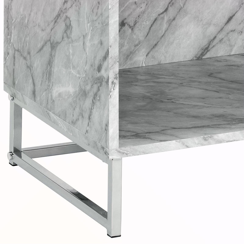 Table d'appoint blanche en faux marbre et chrome