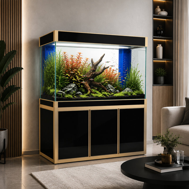 Réservoir d'aquarium 50 gallons, Noir / or, 135 gallons (H 51 po x l 14 po x P 24 po)