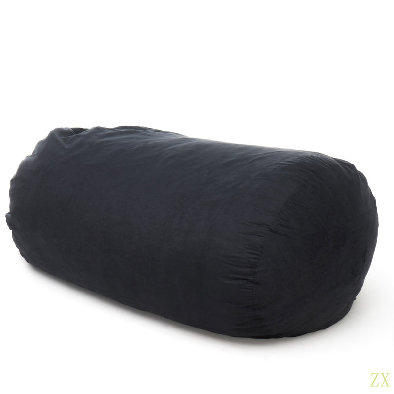 Fauteuil à billes cylindrique en suède de 6,5 pieds Lara, Tissu noir, H 33,03 po x l 70,03 po x P 44,96 po