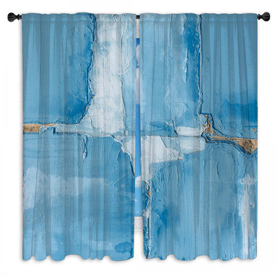 Rideaux de fenêtre texturés bleus abstraits transparents et obscurcissants - 2 panneaux