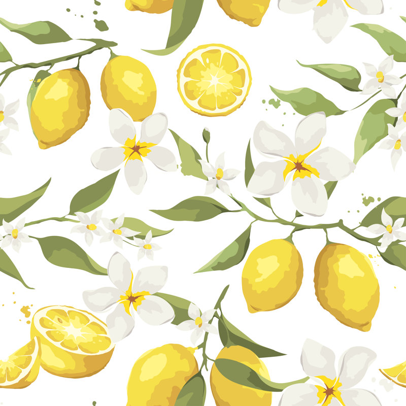 Branche de citron et fleurs de jasmin - peinture sur toile tendue, H 30 po x l 30 po