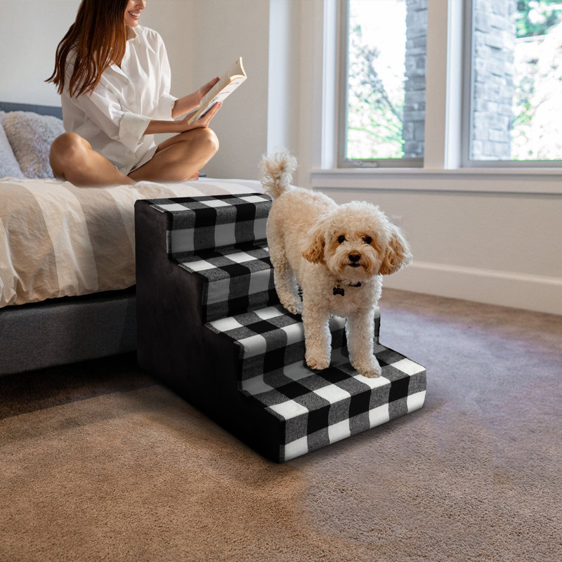 Black and White Plaid High-Density Foam Pet Stairs