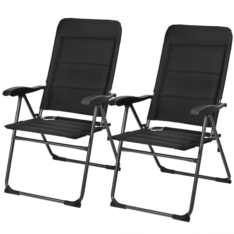 2 chaises de patio pliantes à dossier inclinables et réglables, 2, Noir