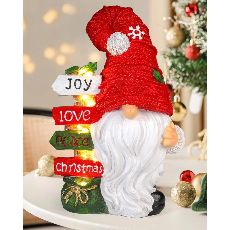 Figurine de table en résine de Noël gnome de Noël avec flocon de neige illuminé - 9,4 po