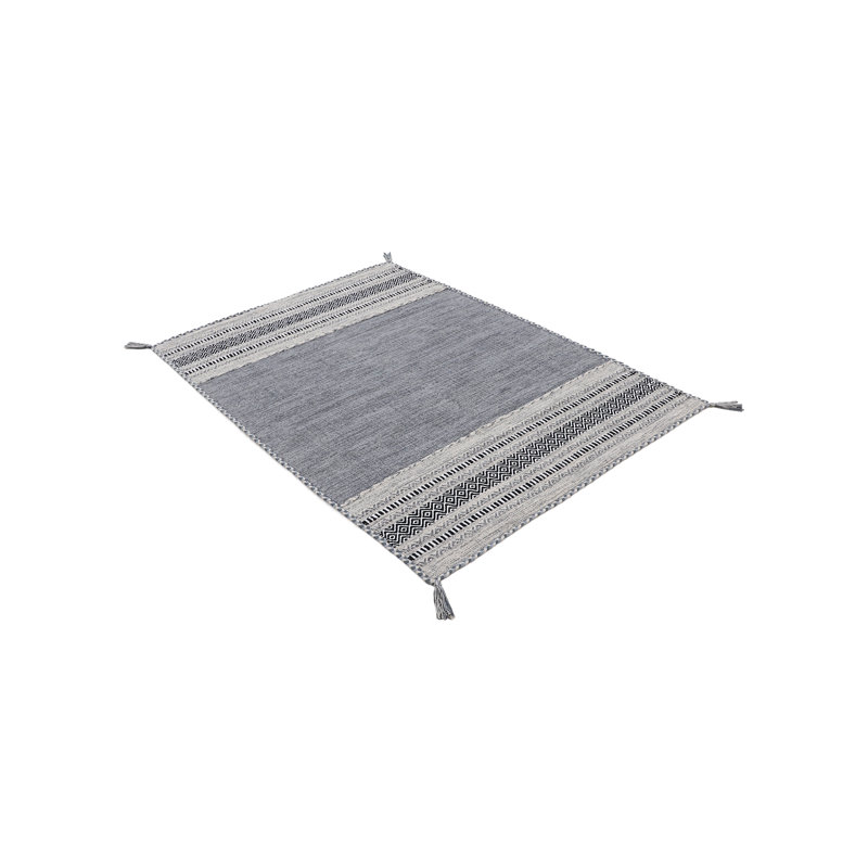 Azizi Striped Hand Woven Cotton Grey Rug, Rectangle 140 x 200cm