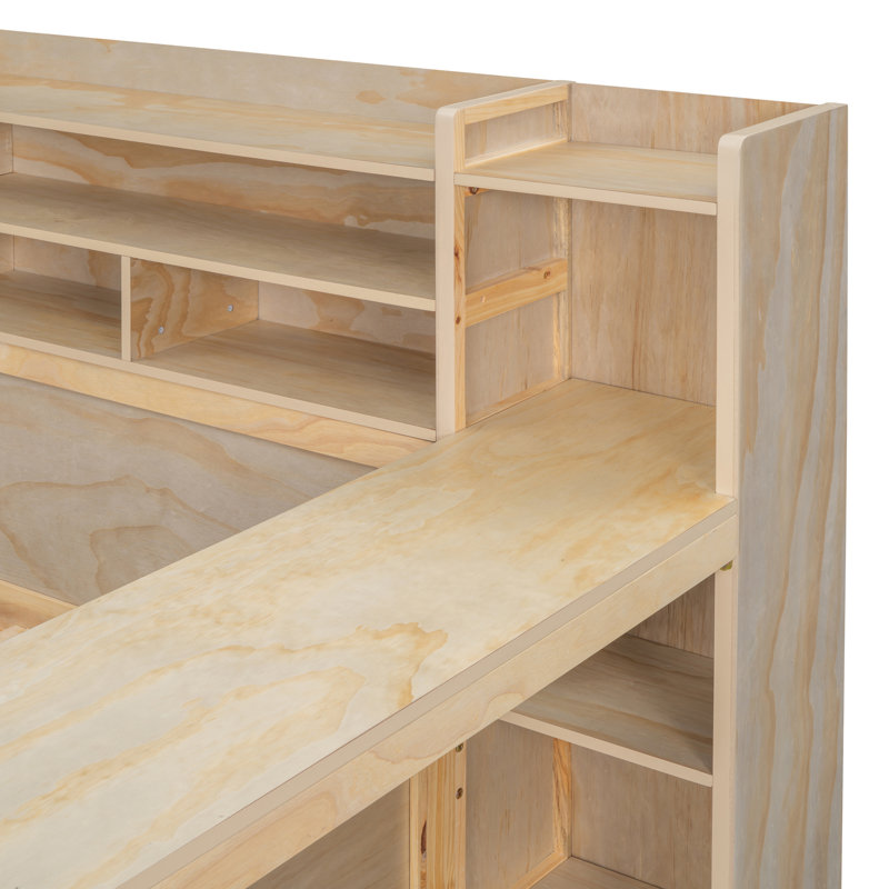 Multi-functional Storage Platform Bed With Desk, Twin, Natural