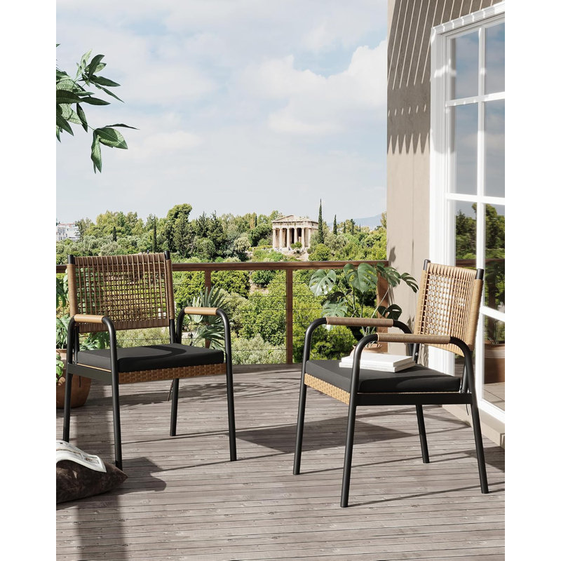 Patio Dining Side Chair with Cushion, Black