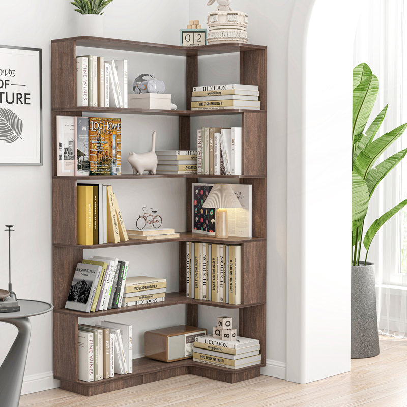 Extended Size Freestanding Corner Bookshelf, Dark Brown