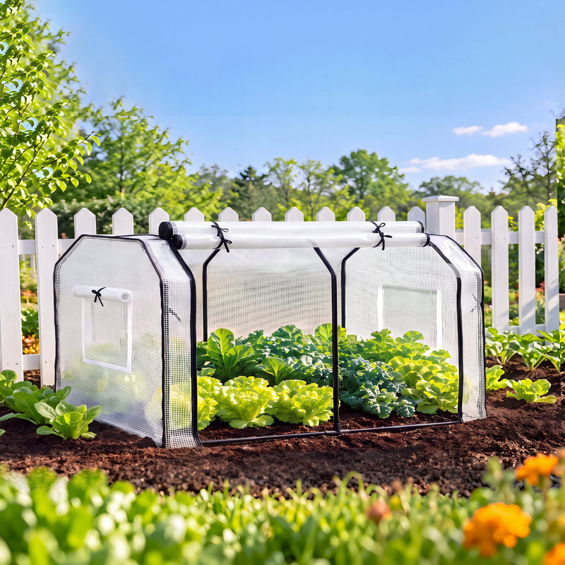  Mini Greenhouse with Double Roll-Up Doors, PE Cover and Mesh Screen, 4'W x 2'D, 2' H x 4' W x 2' D