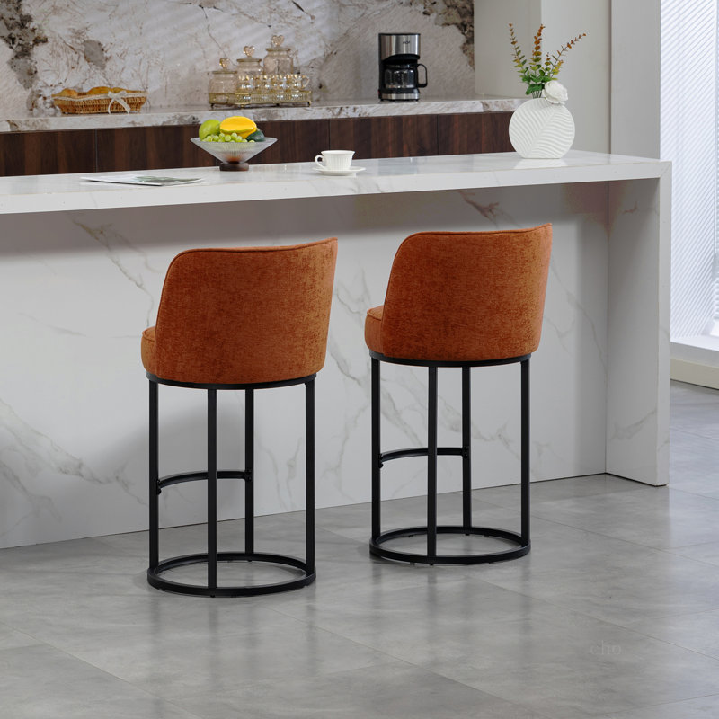 Ensemble de 2 tabourets de bar à hauteur de comptoir, tabourets de bar moderne avec dossier, tabourets de bar rembourrés en lin pour îlot de cuisine