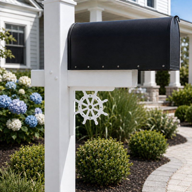 Support de boîte aux lettres en forme de roue nautique : Décor de porche en PVC blanc, 21 pouces