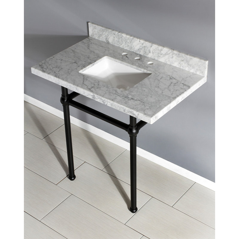 Carrara Marble 36" Single Bathroom Vanity Set, Matte Black